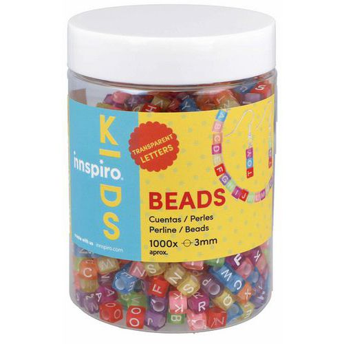 Bocal 1000 perles plastique cubes lettres transparentes - Innspiro