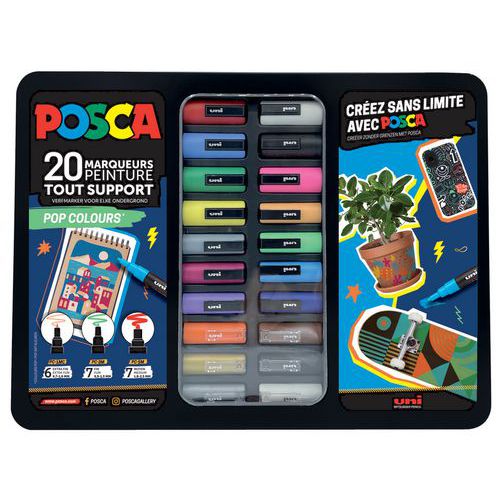 Mallette 20 Marqueurs Posca Pop Colours Couleurs Classiques