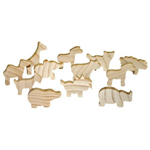 Set 12 Figurine En Bois Animaux À Décorer