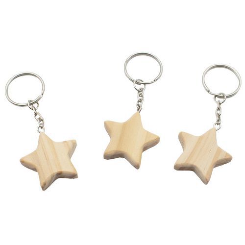 Set de 12 porte-clés bois en forme d'étoile à décorer