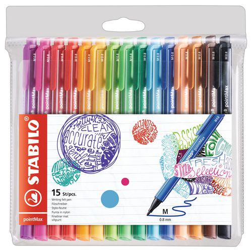 Pochette 15 Feutres Pointmax Stabilo Assortis