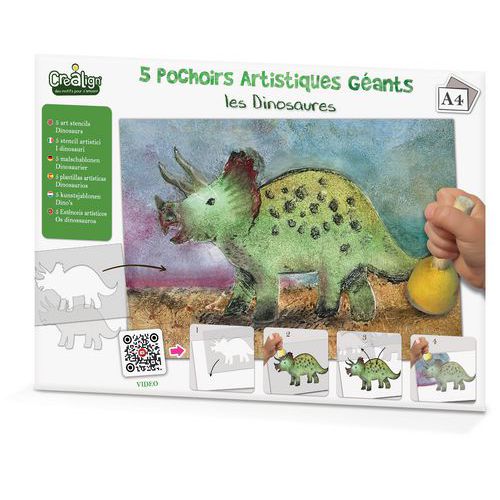 Lot 5 pochoirs artistiques 2 en 1 - Dinosaures