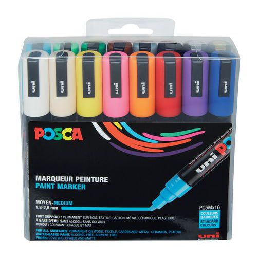 Set 16 Marqu Col Ass Pte Coniq Moy 25mm Posca