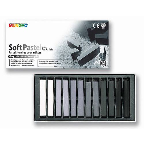 Boîte 12 pastels tendres camaieu de gris 66 mm - Mungyo