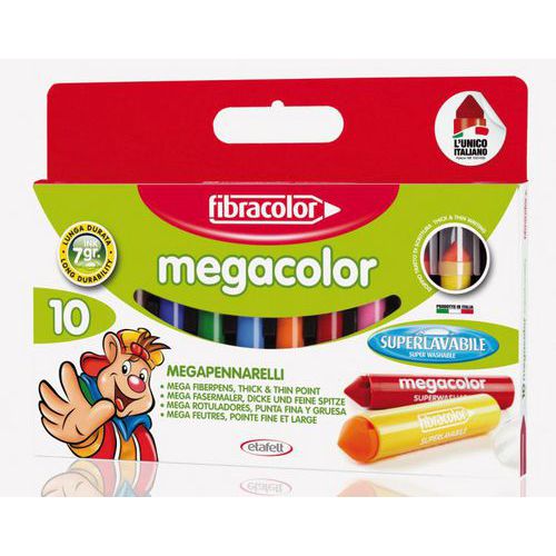 Boite 10 Feutres Geants Mega Color Assortis