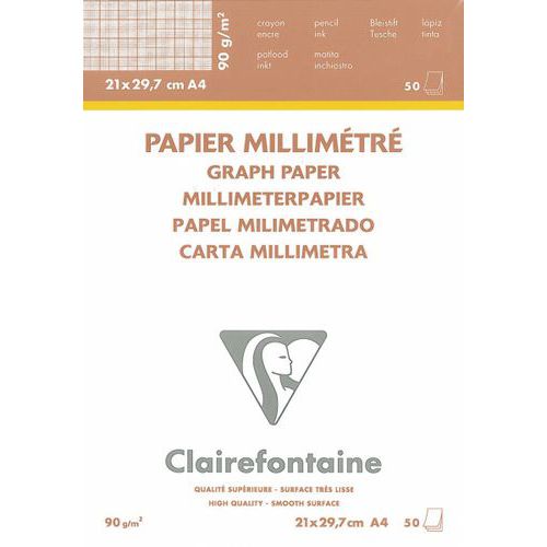 Bloc de 50 feuilles millimétrées - format 21 x 29,7 - Clairefontaine