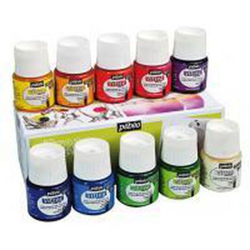 Assortiment 10 flacons 45ml Vitrea couleurs brillantes - Pébéo