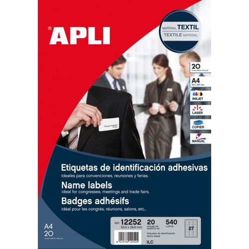 Boite 540 badges textile 63,5 x 29,6 mm - Apli