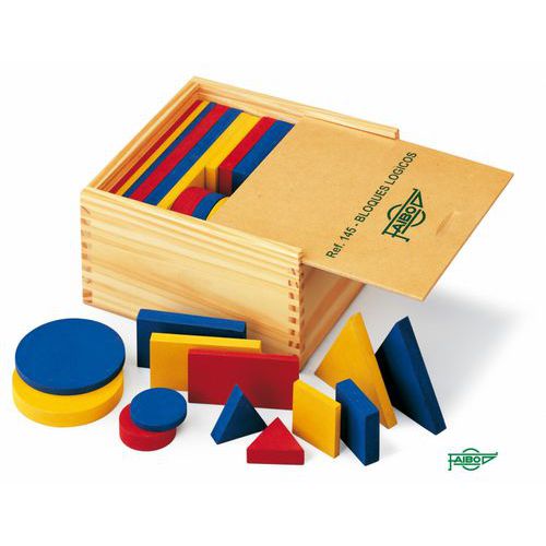 Set De Blocs Logiques Géométriques En Bois + Coffret Bois