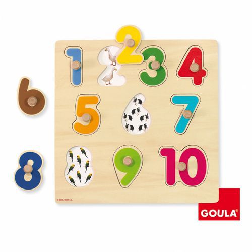 Puzzle boutons numéros 1 à 10 en bois - Goula
