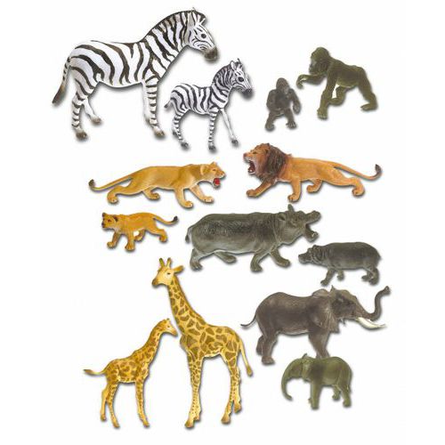 Lot De 13 Animaux De La Jungles Et Leurs Petits