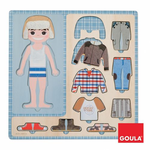 Puzzle encastrement 10 pièces je m'habille garçon - Goula