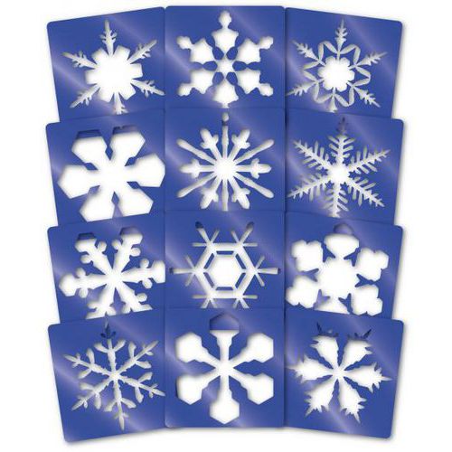 Ensemble 12 pochoirs géants flocons 230 x 200 mm