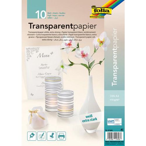 Pochette 10 feuilles calque blanc 115g A4 imprimable - Folia