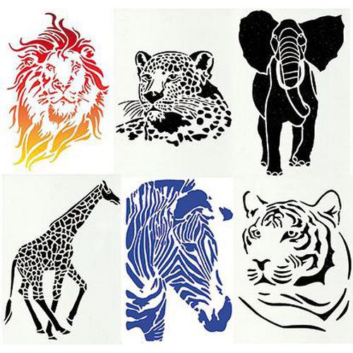 Ensemble 6 pochoirs animaux sauvages en plastique lavable