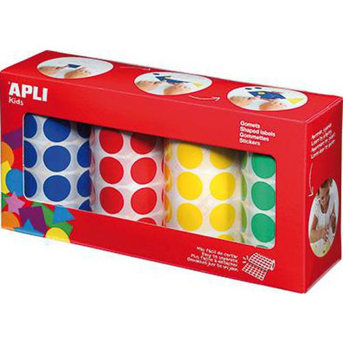 Ensemble 4 rouleaux gommettes rondes Ø20 mm 4 couleurs - Apli Kids