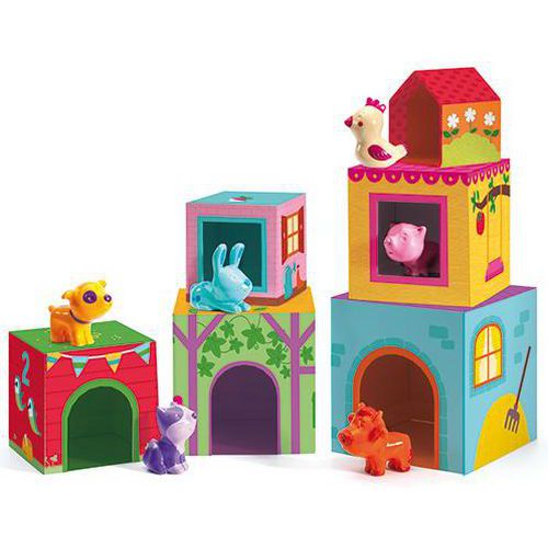 Ensemble 6 Cubes Cartons Et 6 Animeaux Plastiques