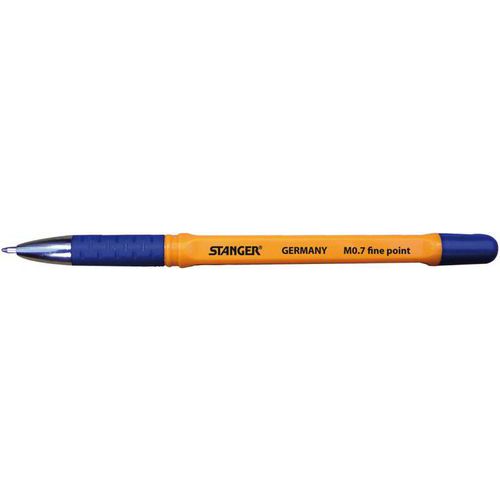 Stylo-bille corps orange grip pointe fine 0,7mm bleu