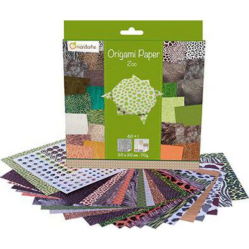 Pochette 60 feuilles origami 20x20 thème zoo - Avenue Mandarine