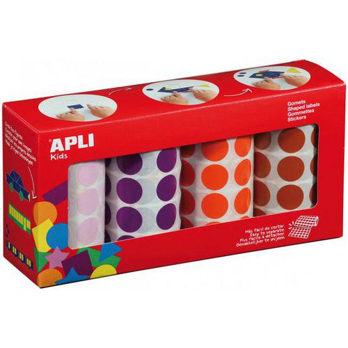 Ensemble 4 Rouleaux De Gommettes Rondes 20 Mm Couleurs Ass.