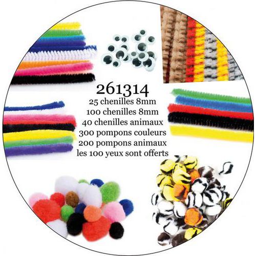 Atelier chenilles et pompons + 100 yeux mobiles adhésifs OFFERTS