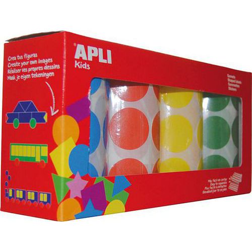 Ensemble 4 rouleaux gommettes géantes rondes couleurs assorties - Apli