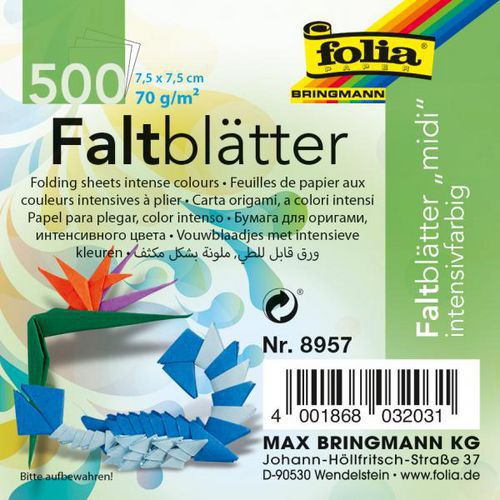 Paquet 500 feuilles papier 70g origami 7,5 x 7,5 cm assorties - Folia