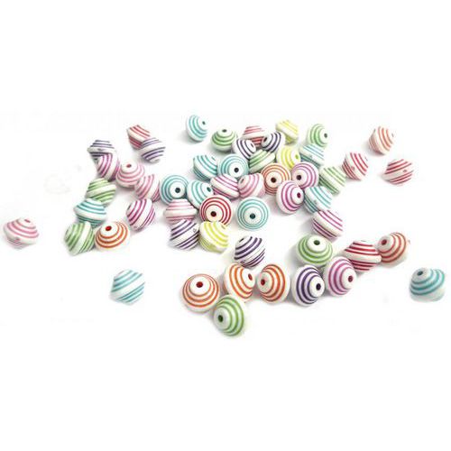 Bocal 180 perles toupies plastique multicolores à rayures - Innspiro