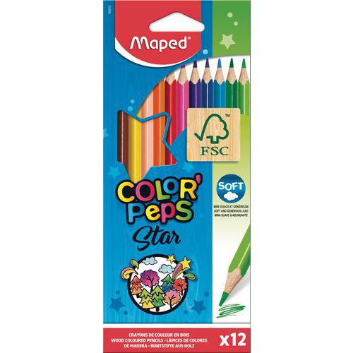 Lot de 12 Etui 12 crayons de couleurs bois color peps star assorties - Maped