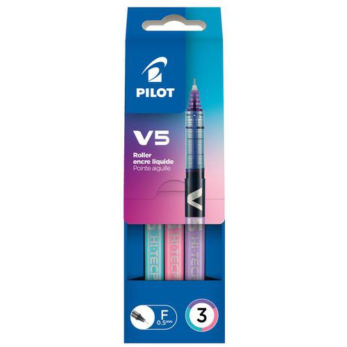 Pochette 3 rollers V5 0,5 mm rose/turquoise/violet - Pilot