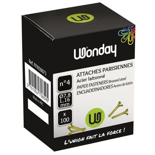 Boite 100 attaches parisiennes n°4 16 mm - Wonday