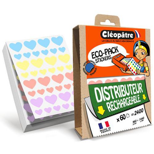 Eco-Pack 2400 gommettes cœur 12/20mm multicolores pastel - Cléopâtre