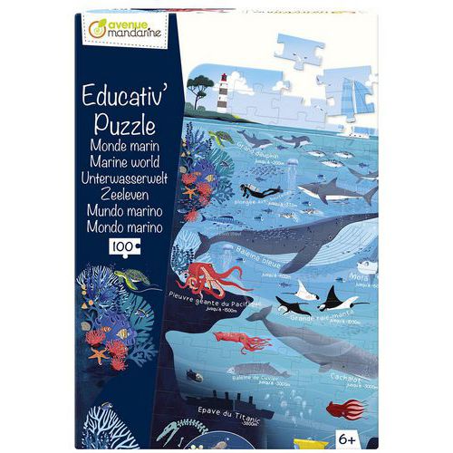 Lot de 100 Puzzle éducatif carton 100 pièces monde marin - Avenue Mandarine