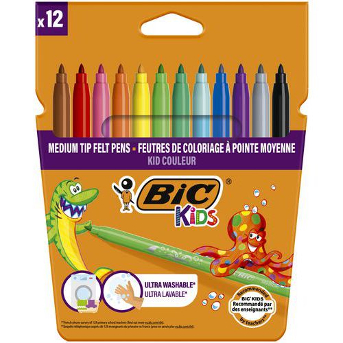 Pochette 12 Feutres Encre Lavable Pointe 2.8 Mm Bic Kids.