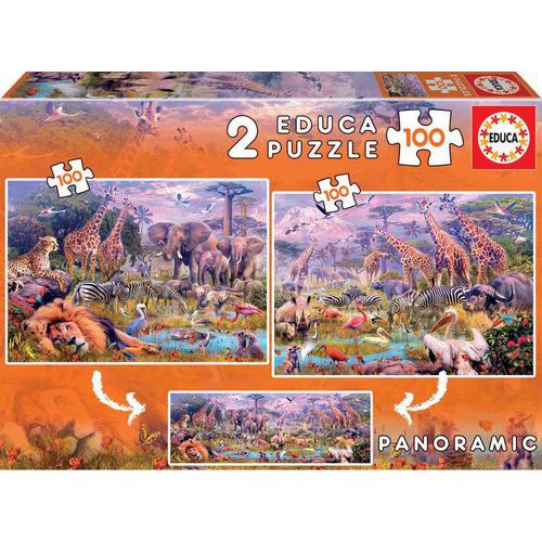 Lot De 2 Puzzles 100 Pièces - Animaux Sauvages