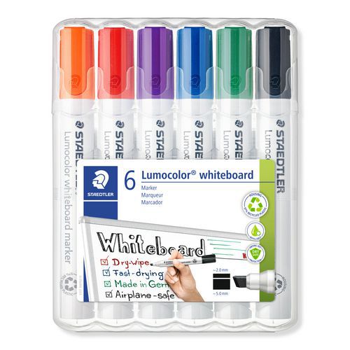 Pochette 6 marqueurs effaçables à sec pointe biseautée - Staedtler