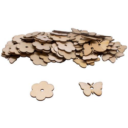 Lot de 100 formes en bois - fleurs et papillon - Loolipo