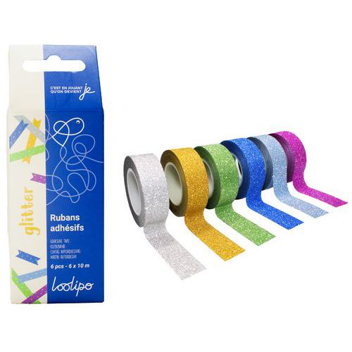 Lot 6 rouleaux ruban adhésif pailletés - Loolipo