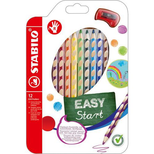 12 Crayons De Couleur Easycolors Droitier + 1 Taille-crayon