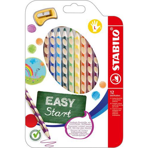 12 crayons de couleur EASYcolors gaucher + 1 taille-crayon