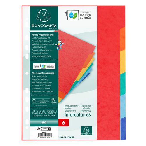 Jeu 6 Intercalaires Carte Lustrée A4 Couleurs Assorties