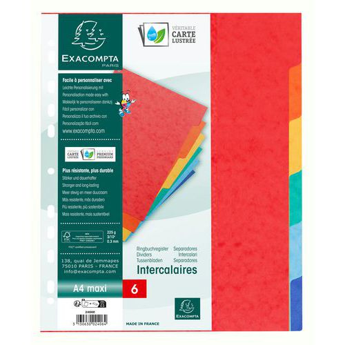 Jeu 6 Intercalaires Maxi Carte Lustrée A4+ 26x32 Cm