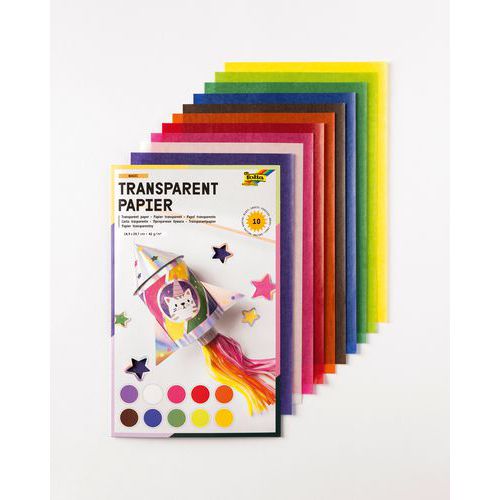 Pochette 10 feuilles assorties papier vitrail 18,5 x 30 cm - Folia
