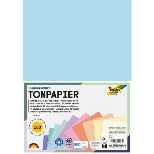 Assortiment 100 Fles Papier Dessin A4 130g 10 Coloris Pastel