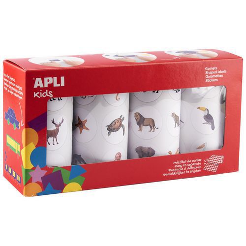 Lot 4 Rouleaux Gommettes Animaux 33mm