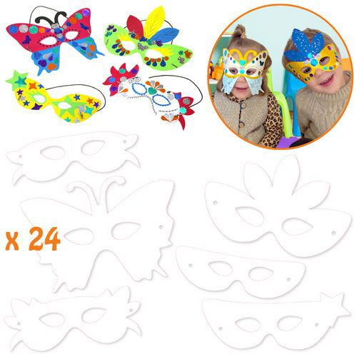 Lot De 24 Masques À Décorer Avec Élastique