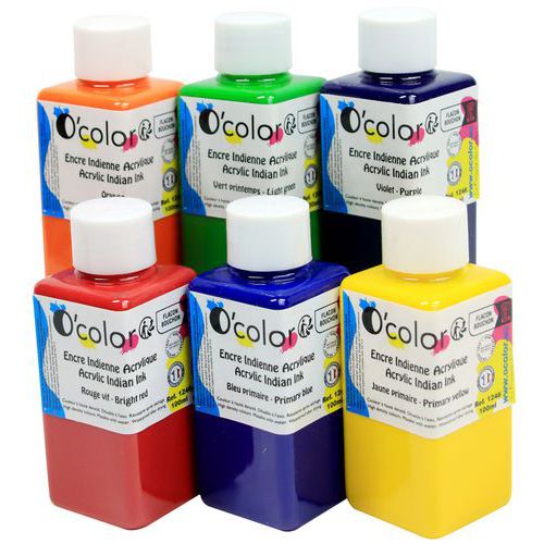 Encre de Chine couleurs assorties 6 flacons - O-Color