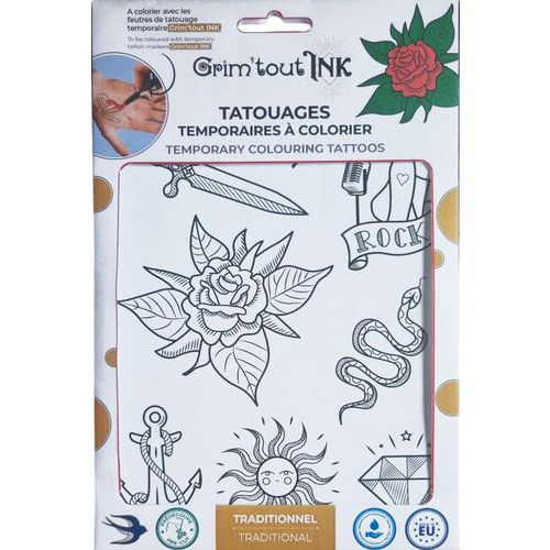 Tatoos à colorier 1 feuille A5 Rock - Grimtout