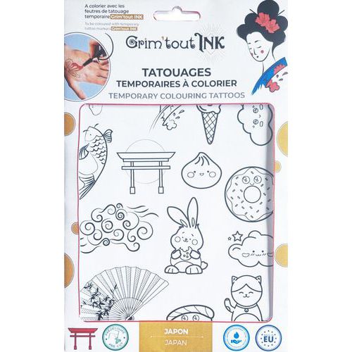 Tatoos à colorier 1 feuille A5 Kawai - Grimtout