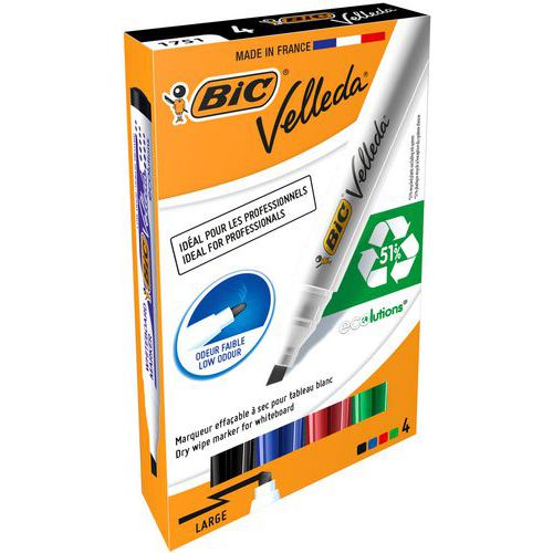 Pochette 4 marqueurs velleda ecolution pointe biseautée - Bic